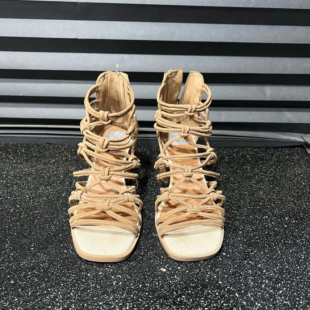 Tan chunky heel strappy sandals